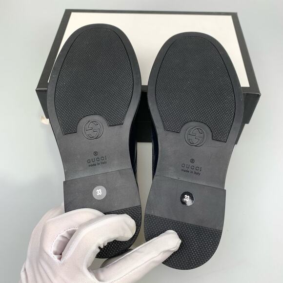 NIB Gucci kids leather shoes with web Midnight Blue Size 33 - Picture 9 of 12